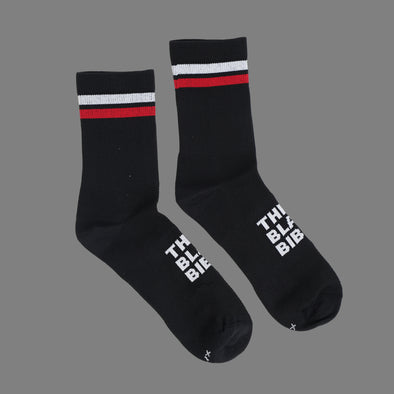 The Black Bibs Socks - Black/Red & White Stripe